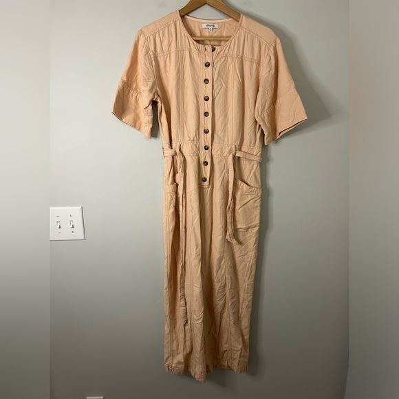 Madewell Light Pink Button Front Belted Utility Jumpsuit - Picture 4 of 10